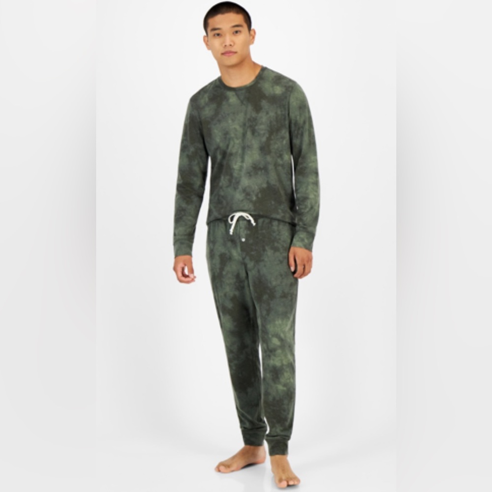 SUN + STONE Men's Tie Dye Green Knit Pajama Pants Deep Deths Sz Small